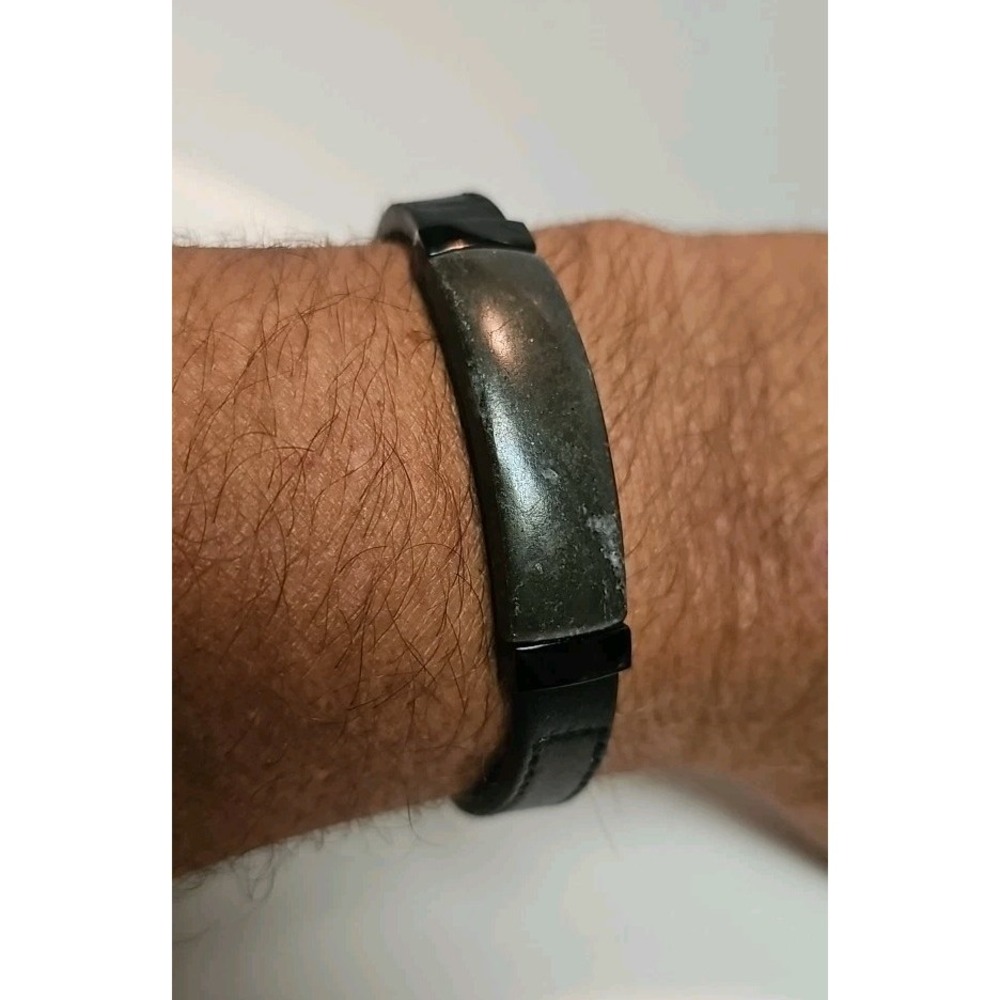 IB Goodman IBG Stainless Steel Bracelet/Wristband Mens Black Leather Adjustable